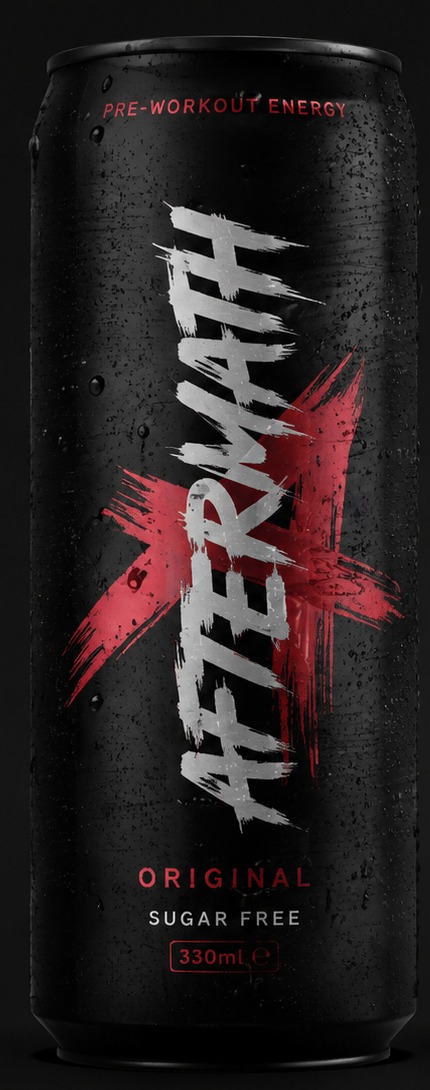AFTERMATH Zyzz Edition can, front of the 330 ml matte black can